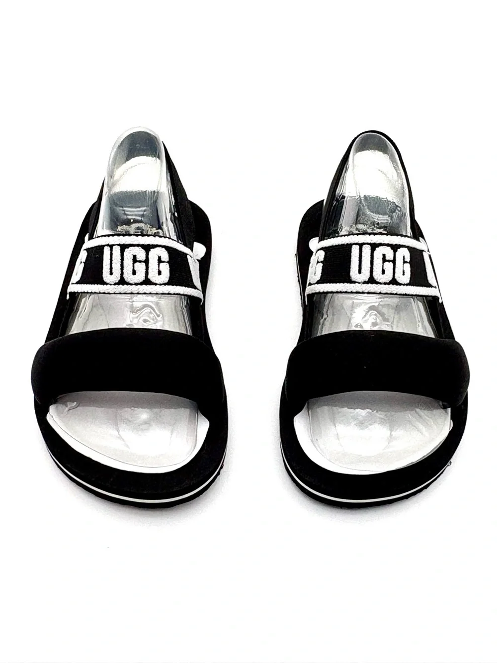 NIB UGG Kids ZUMA Sling Sandals Black & White Logo Elastic Back Strap Size 9